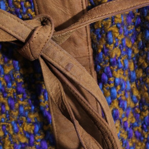 Bonnie Cashin for Sills Tweed Boucle Coat Jacket Vintage Blue Tan Suede Wool - Picture 7 of 16